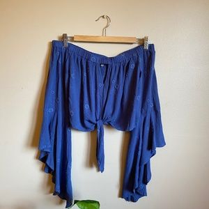 Flowy Blue Off the Shoulder Top